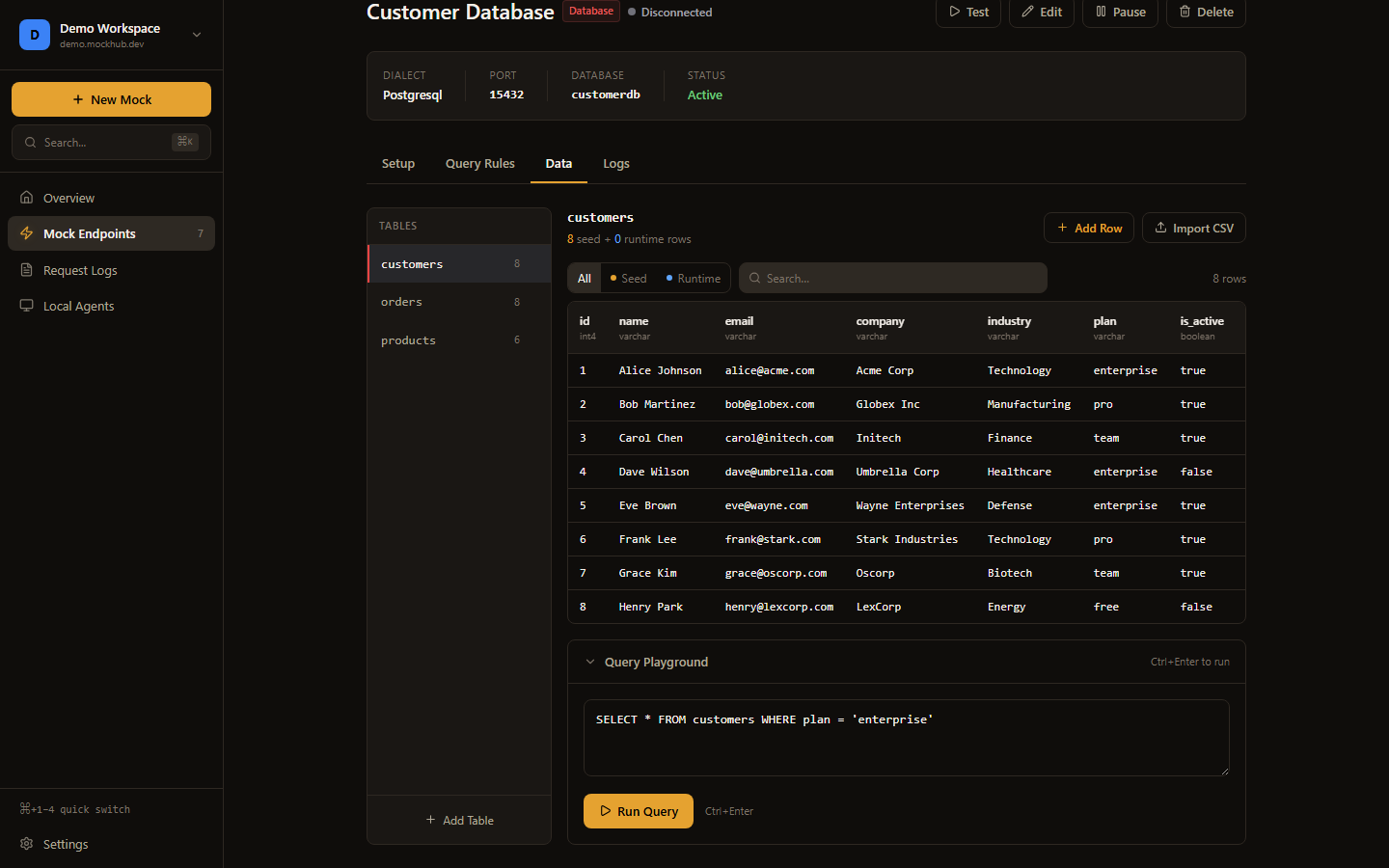 Database mocking with SQL playground